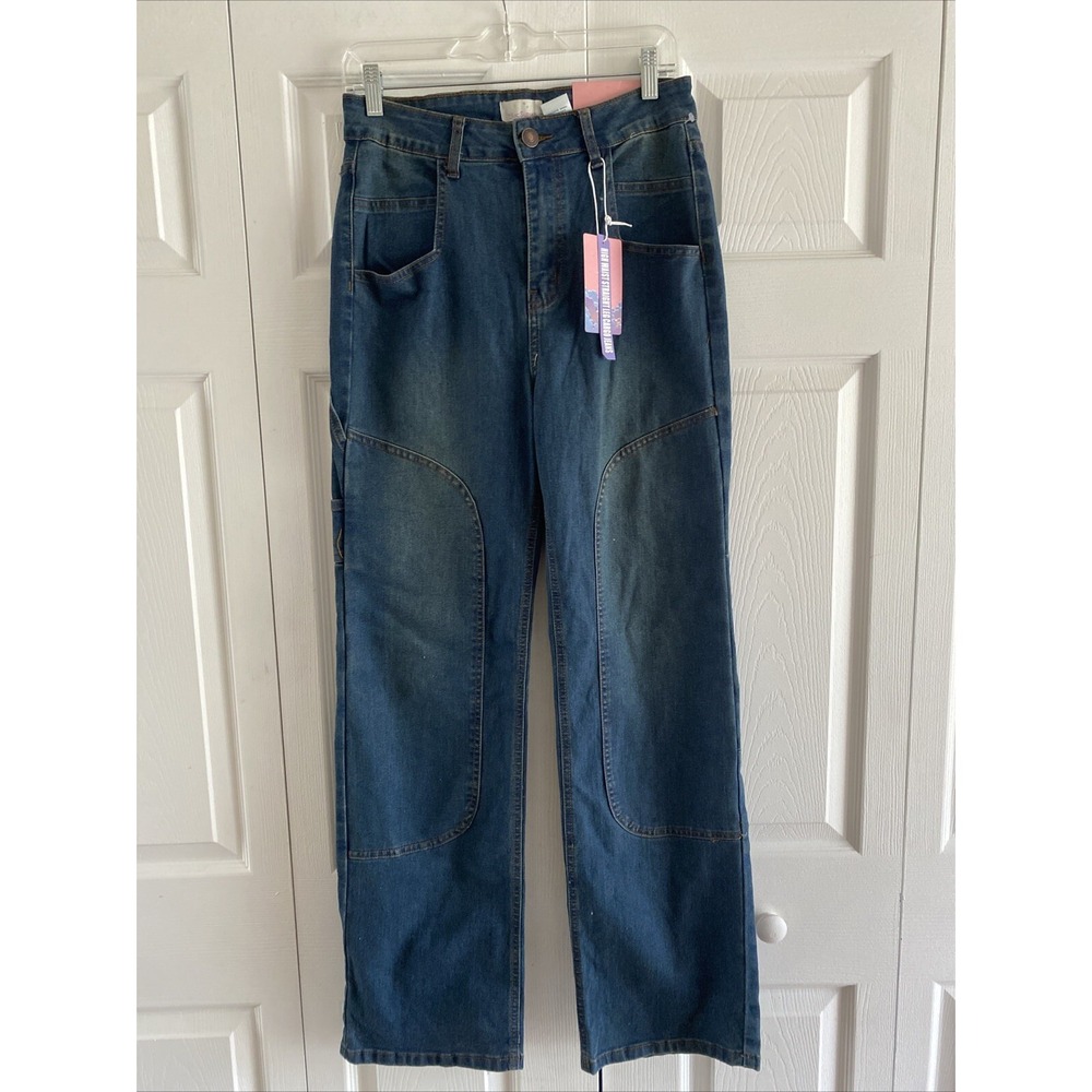 Lilac Sunset High Waist Straight Leg Cargo Jeans Womens Size 11/12 Blue Denim
